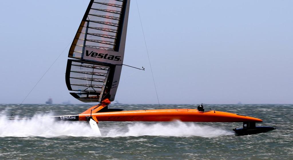 Paul Larsen aboard Vestas Sail Rocket - the world’s fastest sailboat. © Rob Mundle